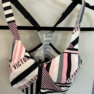 Victoria's Secret Pink and Black Striped Sports Bra 34C